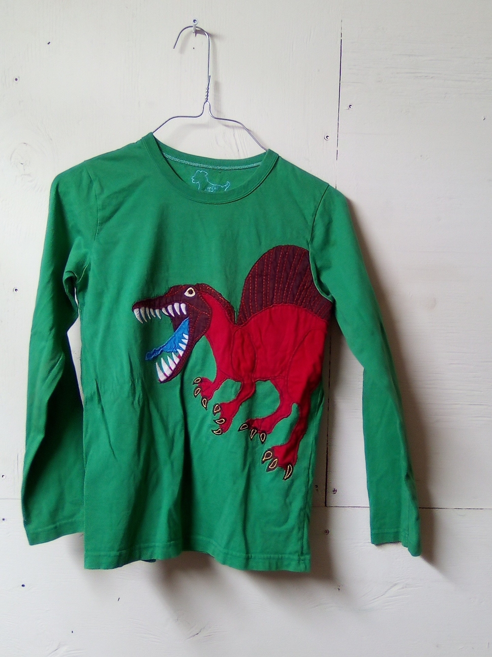 Boden Green Long-Sleeve Tee with Red Dinosaur Applique ( Bag B )